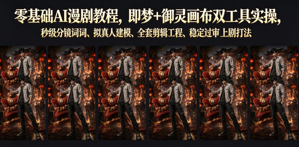 零基础AI漫剧教程，即梦+御灵画布双工具实操，秒级分镜提示词、拟真人建模、全套剪辑工程、稳定过审上剧打法力繁信息站-闲云创业网-老谢轻创网-中创网-福缘网-冒泡网-资源之家-魔方项目库力繁信息站
