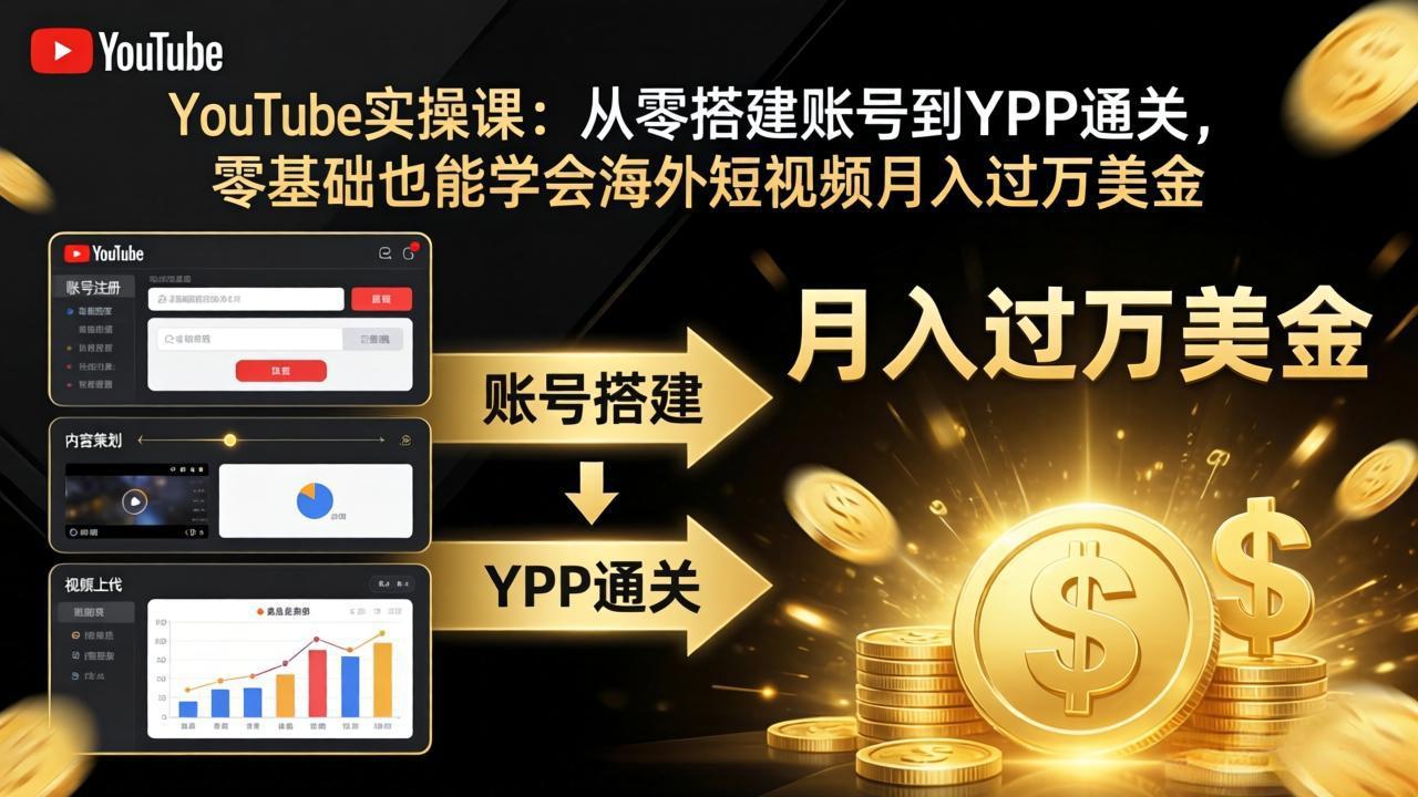 YouTube实操课：从零搭建账号到YPP通关，零基础也能学会海外短视频月入过万美金力繁信息站-闲云创业网-老谢轻创网-中创网-福缘网-冒泡网-资源之家-魔方项目库力繁信息站