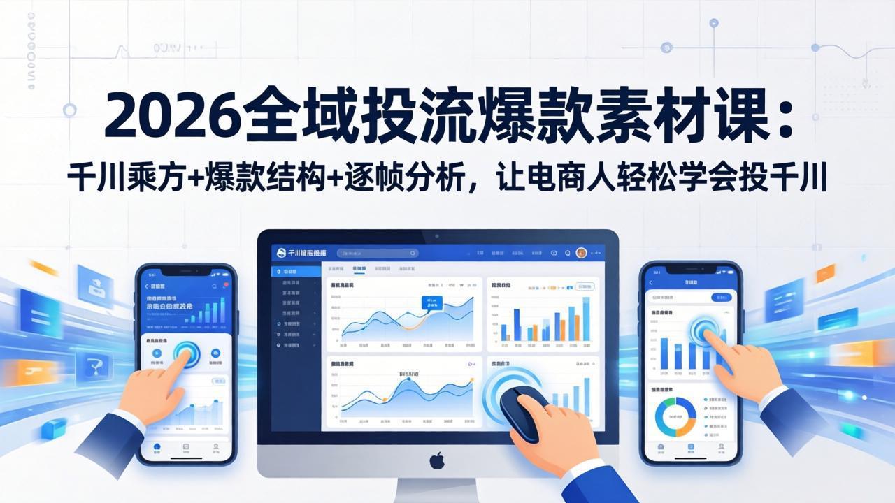 2026全域投流爆款素材课：千川乘方+爆款结构+逐帧分析，让电商人轻松学会投千川力繁信息站-闲云创业网-老谢轻创网-中创网-福缘网-冒泡网-资源之家-魔方项目库力繁信息站