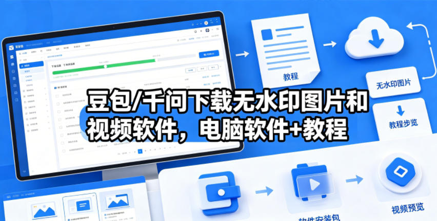 豆包/千问下载无水印图片和视频软件,电脑软件+教程力繁信息站-闲云创业网-老谢轻创网-中创网-福缘网-冒泡网-资源之家-魔方项目库力繁信息站