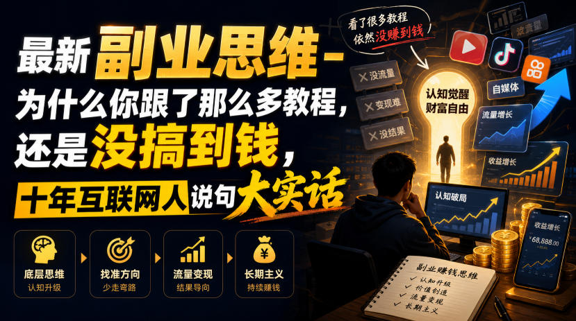 最新副业思维-为什么你跟了那么多教程,还是没搞到钱,十年互联网人说句大实话【揭秘】力繁信息站-闲云创业网-老谢轻创网-中创网-福缘网-冒泡网-资源之家-魔方项目库力繁信息站