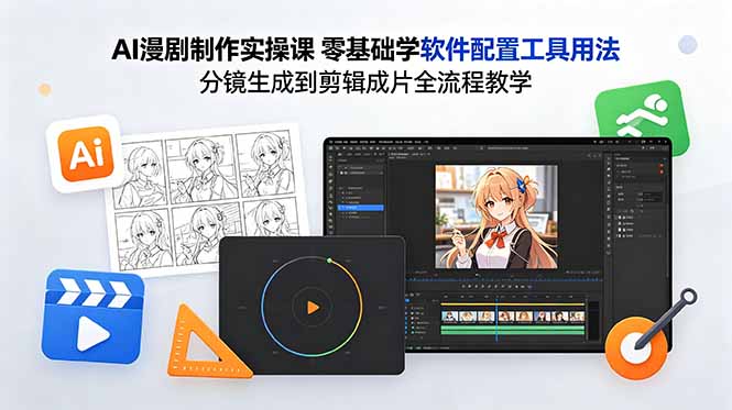 AI漫剧制作实操课 零基础学软件配置工具用法 分镜生成到剪辑成片全流程教学力繁信息站-闲云创业网-老谢轻创网-中创网-福缘网-冒泡网-资源之家-魔方项目库力繁信息站