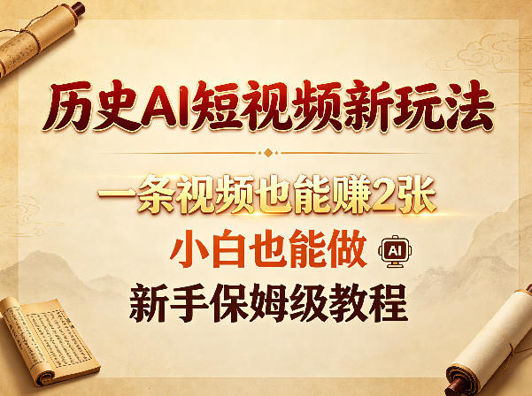 历史AI短视频新玩法，一条视频也能賺2张，小白也能做，新手保姆级教程力繁信息站-闲云创业网-老谢轻创网-中创网-福缘网-冒泡网-资源之家-魔方项目库力繁信息站