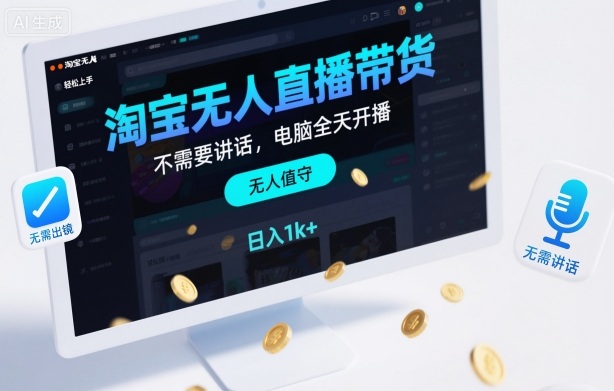 淘宝无人直播带货，不需要出镜，不需要讲话，电脑全天开播，轻松上手，日入1k+【揭秘】力繁信息站-闲云创业网-老谢轻创网-中创网-福缘网-冒泡网-资源之家-魔方项目库力繁信息站