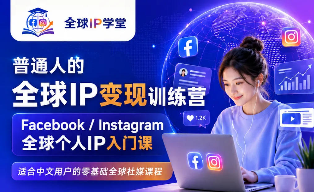 普通人的全球IP变现训练营，Facebook/Instagram全球个人IP入门课，零基础全球社媒课程力繁信息站-闲云创业网-老谢轻创网-中创网-福缘网-冒泡网-资源之家-魔方项目库力繁信息站