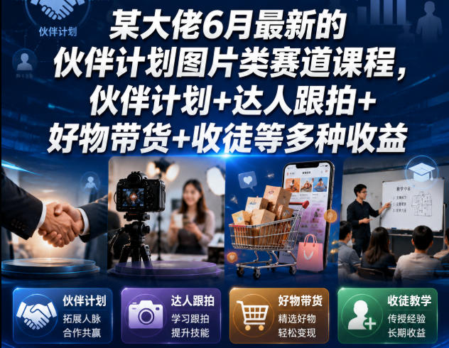 某大佬6月最新的伙伴计划图片类赛道课程，伙伴计划+达人跟拍+好物带货+收徒等多种收益力繁信息站-闲云创业网-老谢轻创网-中创网-福缘网-冒泡网-资源之家-魔方项目库力繁信息站