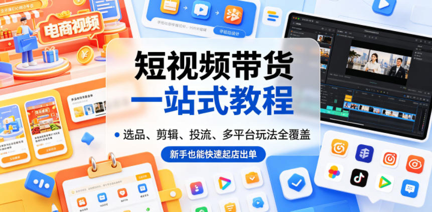 短视频带货一站式教程,选品、剪辑、投流、多平台玩法全覆盖,新手也能快速起店出单力繁信息站-闲云创业网-老谢轻创网-中创网-福缘网-冒泡网-资源之家-魔方项目库力繁信息站
