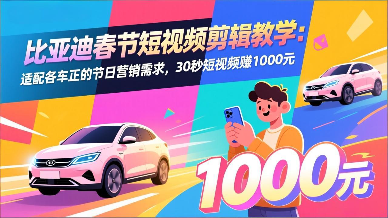 比亚迪春节短视频剪辑教学：适配各车企的节日营销需求，30秒短视频赚1000元力繁信息站-闲云创业网-老谢轻创网-中创网-福缘网-冒泡网-资源之家-魔方项目库力繁信息站