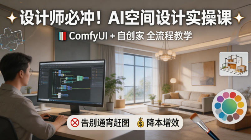 设计师必冲！AI空间设计实操课，ComfyUI+自创家全教学，告别通宵赶图，降本增效力繁信息站-闲云创业网-老谢轻创网-中创网-福缘网-冒泡网-资源之家-魔方项目库力繁信息站