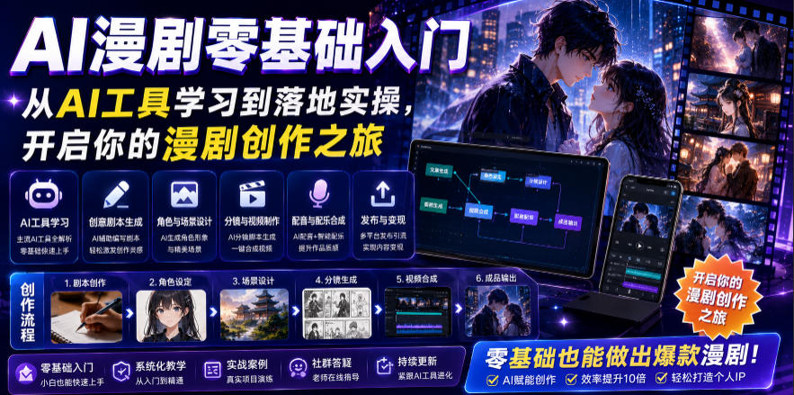 AI漫剧零基础入门,从AI工具学习到落地实操,开启你的漫剧创作之旅力繁信息站-闲云创业网-老谢轻创网-中创网-福缘网-冒泡网-资源之家-魔方项目库力繁信息站
