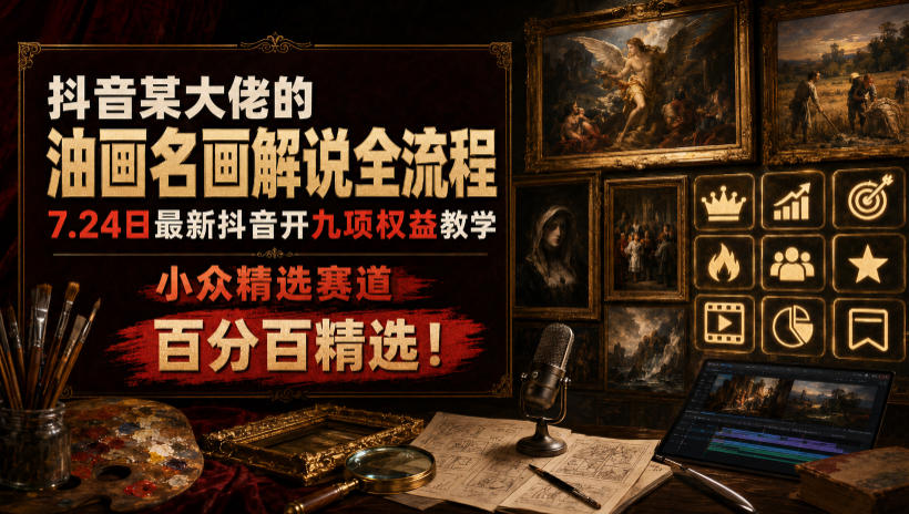 抖音某大佬的油画名画解说全流程,7.24日最新抖音开九项权益教学,小众精选赛道,百分百精选!力繁信息站-闲云创业网-老谢轻创网-中创网-福缘网-冒泡网-资源之家-魔方项目库力繁信息站