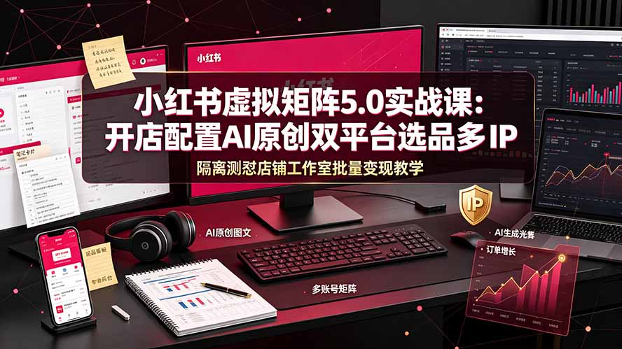 小红书虚拟矩阵5.0实战课:开店配置|AI原创|双平台选品|多IP隔离|测怼店铺工作室批量变现实操教学力繁信息站-闲云创业网-老谢轻创网-中创网-福缘网-冒泡网-资源之家-魔方项目库力繁信息站