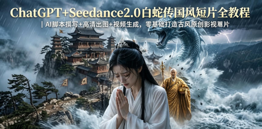 ChatGPT+Seedance2.0白蛇传国风短片全教程|AI脚本撰写+高清出图+视频生成,零基础打造古风原创影视短片力繁信息站-闲云创业网-老谢轻创网-中创网-福缘网-冒泡网-资源之家-魔方项目库力繁信息站