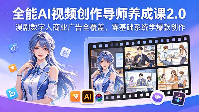 全能AI视频创作导师养成课2.0,漫剧数字人商业广告全覆盖,零基础系统学爆款创作力繁信息站-闲云创业网-老谢轻创网-中创网-福缘网-冒泡网-资源之家-魔方项目库力繁信息站
