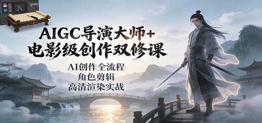AIGC导演大师+电影级创作双修课：AI创作全流程、角色剪辑、高清渲染实战力繁信息站-闲云创业网-老谢轻创网-中创网-福缘网-冒泡网-资源之家-魔方项目库力繁信息站