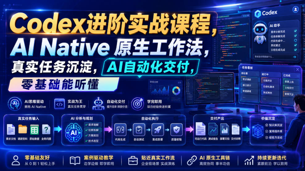 Codex进阶实战课|AI Native原生工作法,22节真实任务落地,从配置到AI自动化交付全链路教程力繁信息站-闲云创业网-老谢轻创网-中创网-福缘网-冒泡网-资源之家-魔方项目库力繁信息站