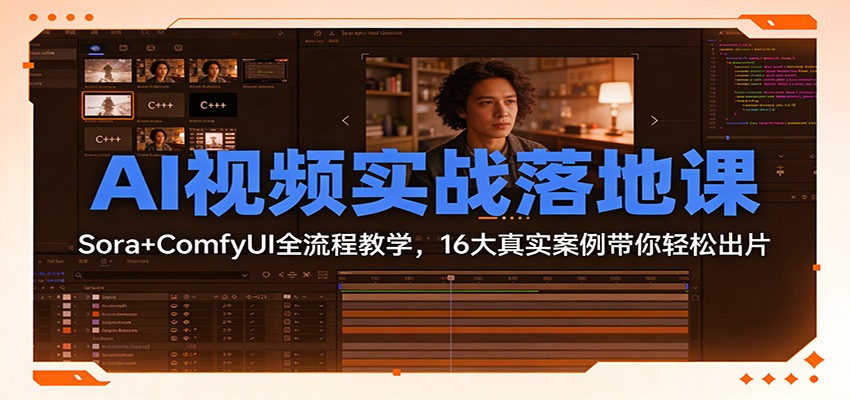 AI视频实战落地课：Sora+ComfyUI全流程教学，16大真实案例带你轻松出片力繁信息站-闲云创业网-老谢轻创网-中创网-福缘网-冒泡网-资源之家-魔方项目库力繁信息站