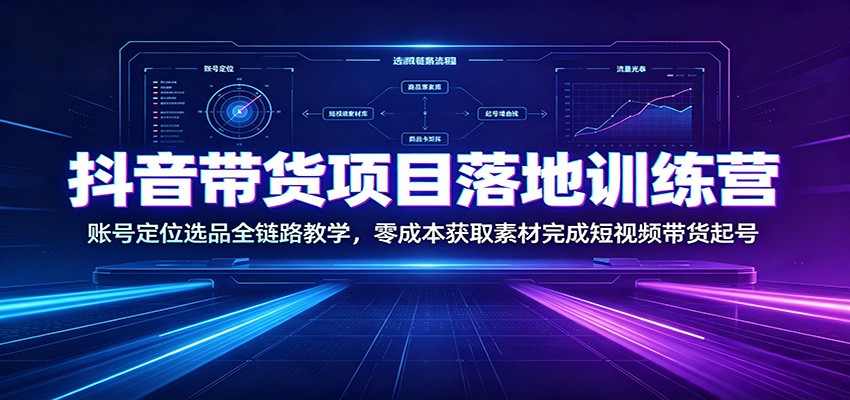 抖音带货项目落地训练营：账号定位选品全链路教学，零成本获取素材完成短视频带货起号力繁信息站-闲云创业网-老谢轻创网-中创网-福缘网-冒泡网-资源之家-魔方项目库力繁信息站