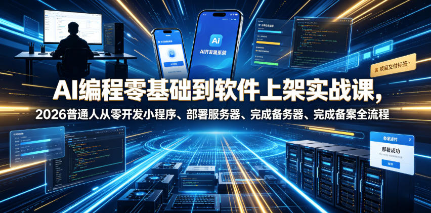 AI编程零基础到软件上架实战课，2026普通人从零开发小程序、部署服务器、完成备案全流程项目落地教程力繁信息站-闲云创业网-老谢轻创网-中创网-福缘网-冒泡网-资源之家-魔方项目库力繁信息站