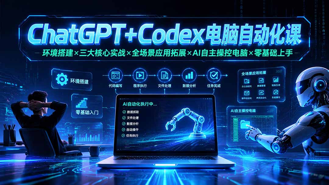 ChatGPT+Codex电脑自动化课：环境搭建×三大核心实战×全场景应用拓展×AI自主操控电脑×零基础上手力繁信息站-闲云创业网-老谢轻创网-中创网-福缘网-冒泡网-资源之家-魔方项目库力繁信息站