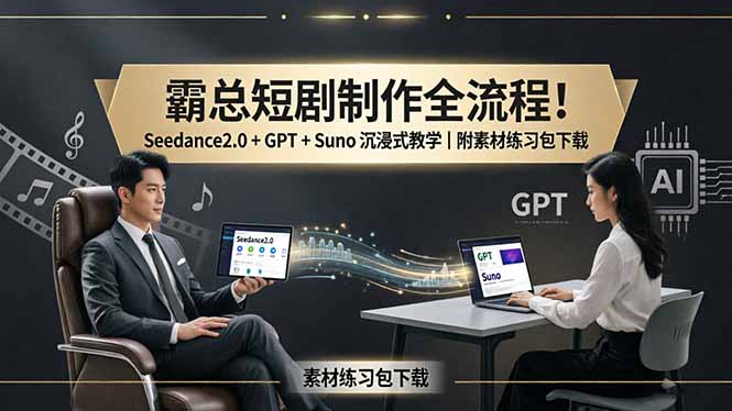 霸总短剧制作全流程！Seedance2.0 + GPT + Suno 沉浸式教学｜附素材练习包下载力繁信息站-闲云创业网-老谢轻创网-中创网-福缘网-冒泡网-资源之家-魔方项目库力繁信息站