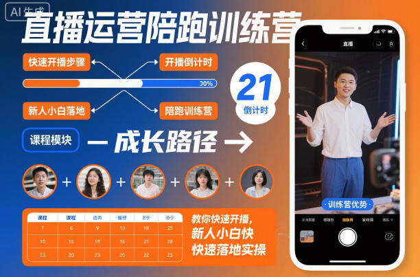 直播运营陪跑训练营，教你快速开播，新人小白快速落地实操力繁信息站-闲云创业网-老谢轻创网-中创网-福缘网-冒泡网-资源之家-魔方项目库力繁信息站