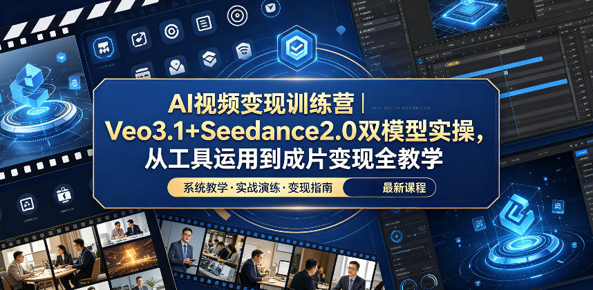AI视频变现训练营|Veo3.1+Seedance2.0双模型实操,从工具运用到成片变现全教学力繁信息站-闲云创业网-老谢轻创网-中创网-福缘网-冒泡网-资源之家-魔方项目库力繁信息站
