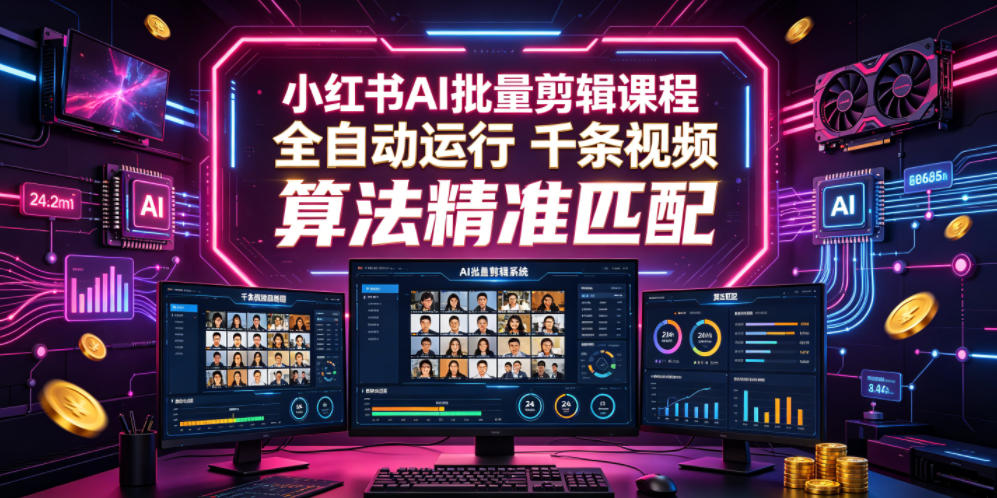 小红书AI批量剪辑课程,24小时全自动运行,解放双手专注运营,千条视频批量处理,小红书算法精准匹配力繁信息站-闲云创业网-老谢轻创网-中创网-福缘网-冒泡网-资源之家-魔方项目库力繁信息站