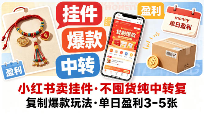 小红书卖挂件，不囤货纯中转复制爆款玩法，单日盈利3-5张力繁信息站-闲云创业网-老谢轻创网-中创网-福缘网-冒泡网-资源之家-魔方项目库力繁信息站