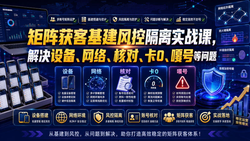矩阵获客基建风控隔离实战课，解决设备、网络、核对、卡0、嘎号等问题力繁信息站-闲云创业网-老谢轻创网-中创网-福缘网-冒泡网-资源之家-魔方项目库力繁信息站