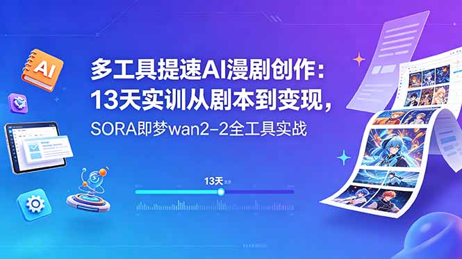 多工具提速AI漫剧创作:13天实训从剧本到变现,SORA即梦wan2-2全工具实战力繁信息站-闲云创业网-老谢轻创网-中创网-福缘网-冒泡网-资源之家-魔方项目库力繁信息站