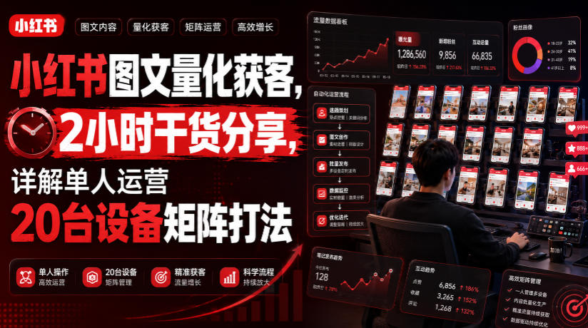 小红书图文量化获客，2小时干货分享，详解单人运营20台设备矩阵打法力繁信息站-闲云创业网-老谢轻创网-中创网-福缘网-冒泡网-资源之家-魔方项目库力繁信息站