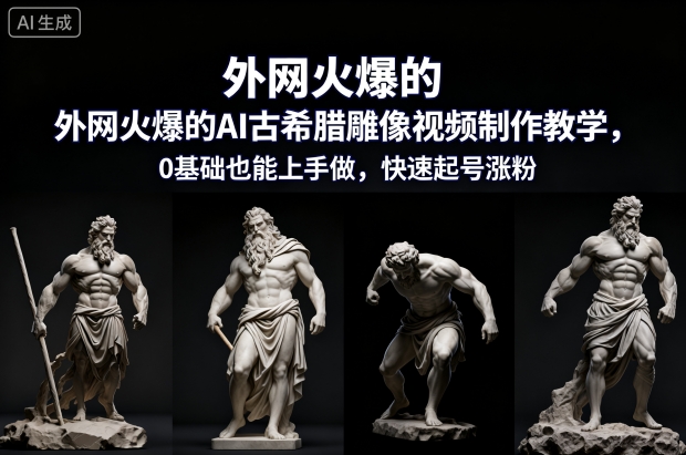 外网火爆的AI古希腊雕像视频制作教学，0基础也能上手做，快速起号涨粉力繁信息站-闲云创业网-老谢轻创网-中创网-福缘网-冒泡网-资源之家-魔方项目库力繁信息站