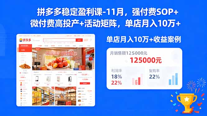 拼多多稳定盈利课-11月，强付费SOP+微付费高投产+活动矩阵，单店月入10w+力繁信息站-闲云创业网-老谢轻创网-中创网-福缘网-冒泡网-资源之家-魔方项目库力繁信息站