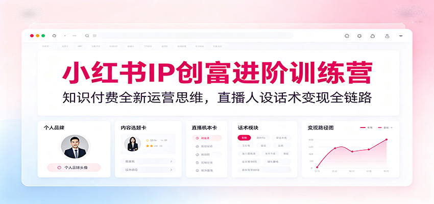 小红书IP创富进阶训练营：知识付费全新运营思维，直播人设话术变现全链路力繁信息站-闲云创业网-老谢轻创网-中创网-福缘网-冒泡网-资源之家-魔方项目库力繁信息站