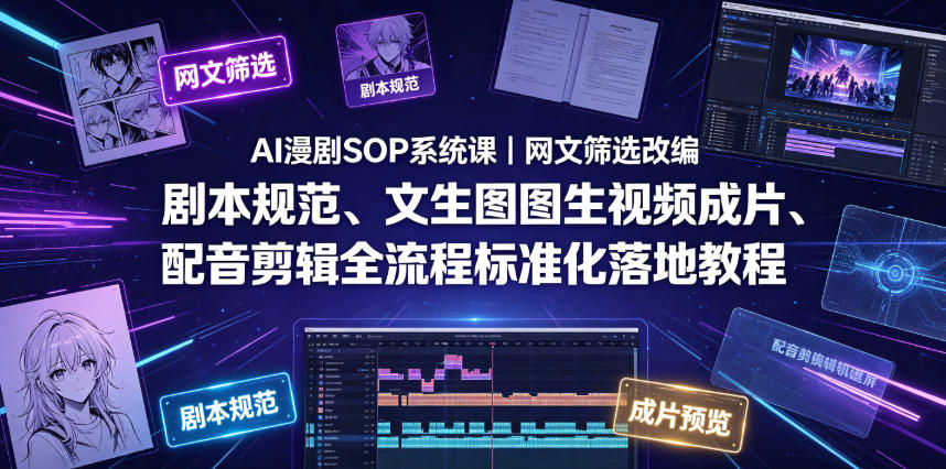 AI漫剧SOP系统课｜网文筛选改编、剧本规范、文生图图生视频成片、配音剪辑全流程标准化落地教程(更新)力繁信息站-闲云创业网-老谢轻创网-中创网-福缘网-冒泡网-资源之家-魔方项目库力繁信息站