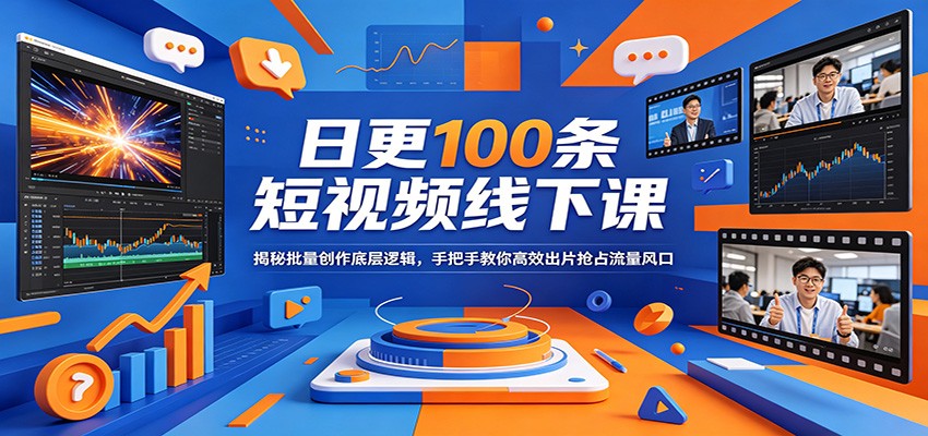 日更100条短视频线下课：揭秘批量创作底层逻辑，手把手教你高效出片抢占流量风口力繁信息站-闲云创业网-老谢轻创网-中创网-福缘网-冒泡网-资源之家-魔方项目库力繁信息站