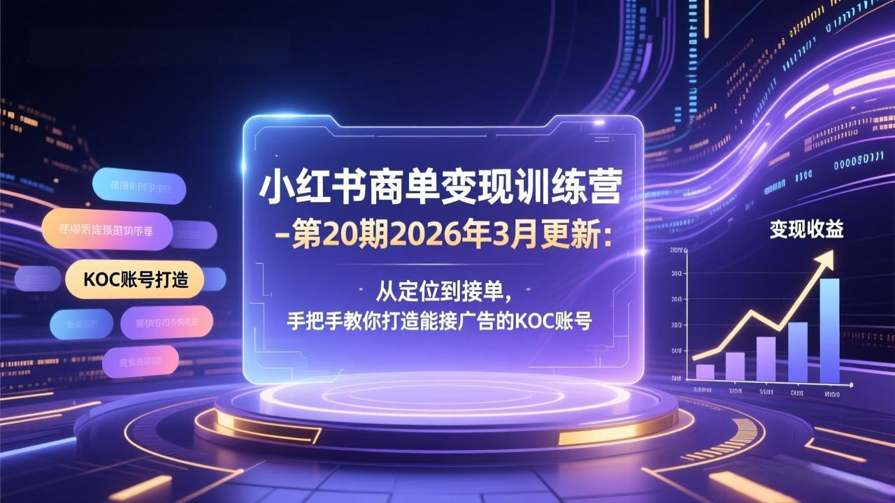 小红书商单变现训练营-第20期26年3月更新：从定位到接单，手把手教你打造能接广告的KOC账号力繁信息站-闲云创业网-老谢轻创网-中创网-福缘网-冒泡网-资源之家-魔方项目库力繁信息站
