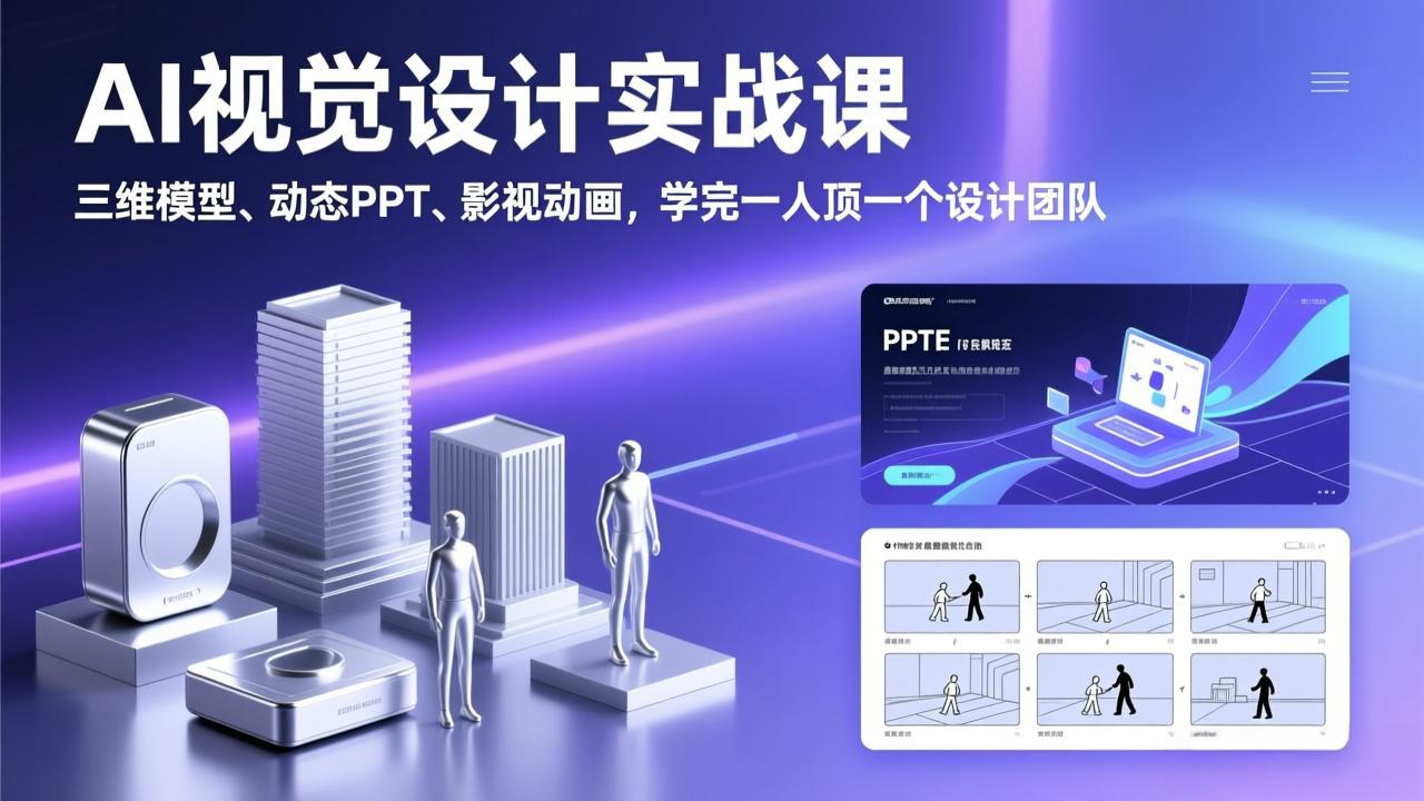 AI视觉设计实战课，三维模型、动态PPT、影视动画，学完一人顶一个设计团队力繁信息站-闲云创业网-老谢轻创网-中创网-福缘网-冒泡网-资源之家-魔方项目库力繁信息站