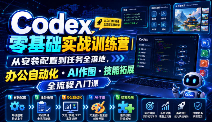 Codex零基础实战训练营|从安装配置到任务全落地,办公自动化・AI作图・技能拓展全流程入门课力繁信息站-闲云创业网-老谢轻创网-中创网-福缘网-冒泡网-资源之家-魔方项目库力繁信息站