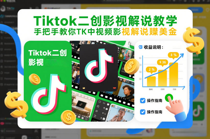 Tiktok二创影视解说教学，手把手教你TK中视频影视解说賺美金(更新26年1月)力繁信息站-闲云创业网-老谢轻创网-中创网-福缘网-冒泡网-资源之家-魔方项目库力繁信息站