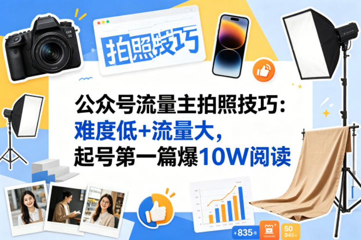 公众号流量主之拍照技巧赛道，难度低+流量大，起号第一篇就爆了10w阅读力繁信息站-闲云创业网-老谢轻创网-中创网-福缘网-冒泡网-资源之家-魔方项目库力繁信息站