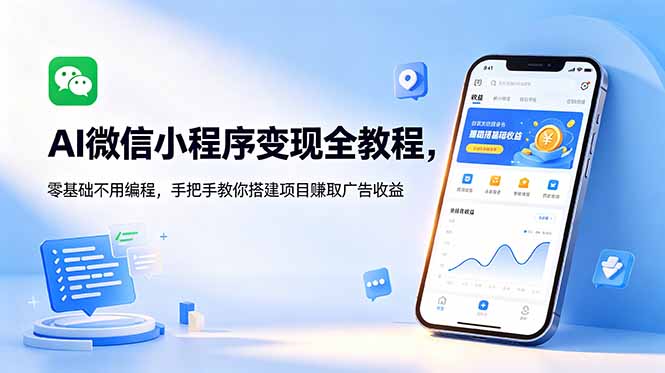 AI微信小程序变现全教程，零基础不用编程，手把手教你搭建项目赚取广告收益力繁信息站-闲云创业网-老谢轻创网-中创网-福缘网-冒泡网-资源之家-魔方项目库力繁信息站