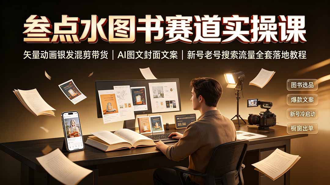 叁点水图书赛道实操课|矢量动画银发混剪带货,AI图文封面文案,新号老号搜索流量全套落地教程力繁信息站-闲云创业网-老谢轻创网-中创网-福缘网-冒泡网-资源之家-魔方项目库力繁信息站