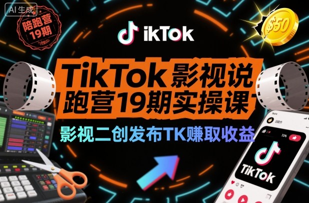 TikTok影视解说陪跑营19期实操课，影视二创发布TK賺取收益，万播收益50美金力繁信息站-闲云创业网-老谢轻创网-中创网-福缘网-冒泡网-资源之家-魔方项目库力繁信息站