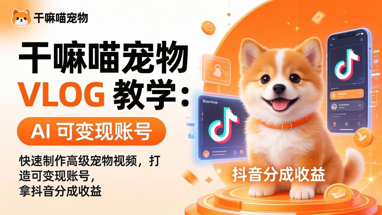干嘛喵宠物 VLOG 教学：AI 快速制作高级宠物视频，打造可变现账号，拿抖音分成收益力繁信息站-闲云创业网-老谢轻创网-中创网-福缘网-冒泡网-资源之家-魔方项目库力繁信息站