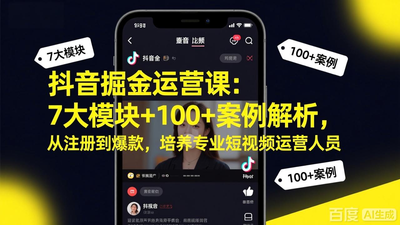 抖音掘金运营课：7大模块+100+案例解析，从注册到爆款，培养专业短视频运营人员力繁信息站-闲云创业网-老谢轻创网-中创网-福缘网-冒泡网-资源之家-魔方项目库力繁信息站