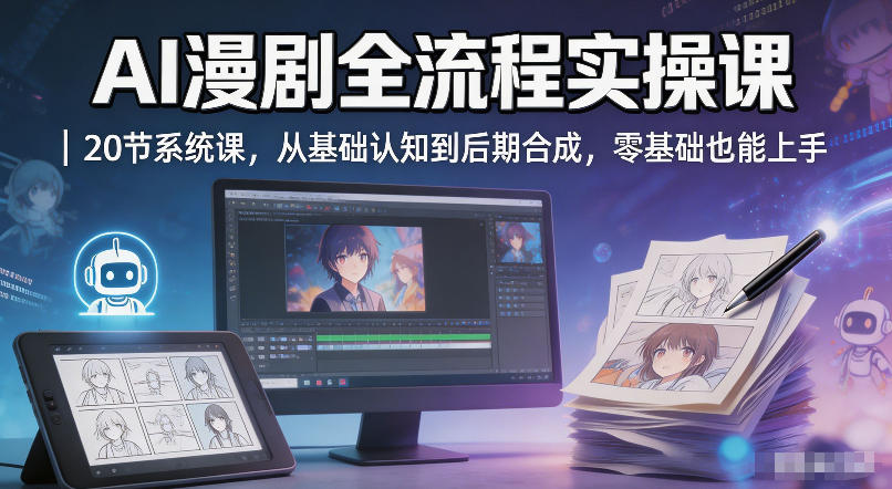AI漫剧全流程实操课｜20节系统课，从基础认知到后期合成，零基础也能上手力繁信息站-闲云创业网-老谢轻创网-中创网-福缘网-冒泡网-资源之家-魔方项目库力繁信息站