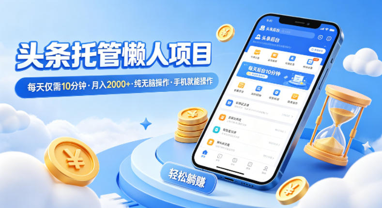 头条托管懒人项目，每天仅需10分钟，月入2000+，纯无脑操作，手机就能操作【揭秘】力繁信息站-闲云创业网-老谢轻创网-中创网-福缘网-冒泡网-资源之家-魔方项目库力繁信息站