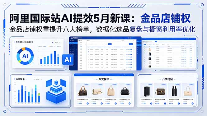 阿里国际站AI提效5月新课:金品店铺权重提升八大榜单,数据化选品复盘与橱窗利用率优化力繁信息站-闲云创业网-老谢轻创网-中创网-福缘网-冒泡网-资源之家-魔方项目库力繁信息站